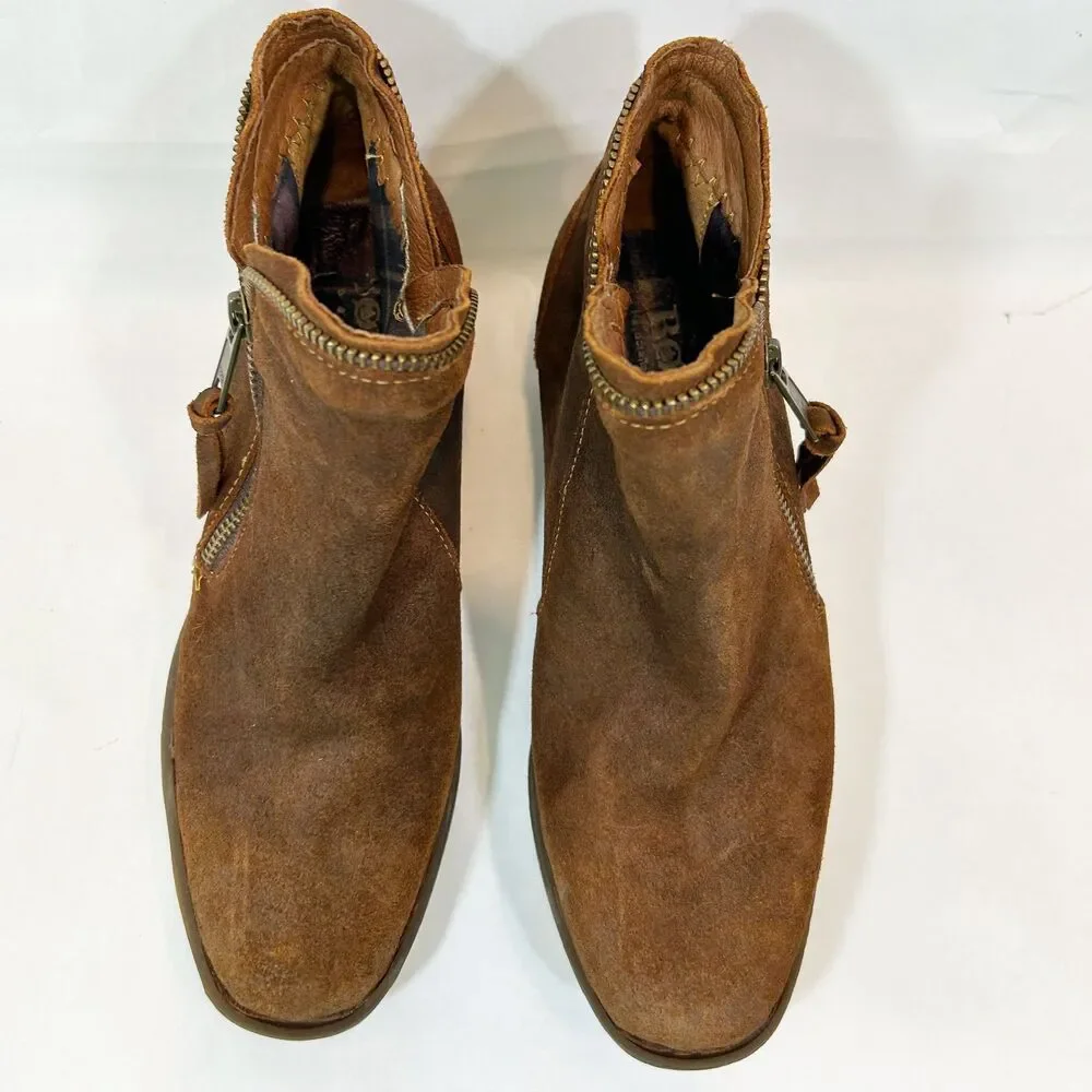 BORN Suede Leather Brown Zipper Ankle Boots Size 7.5M BOHO Casual